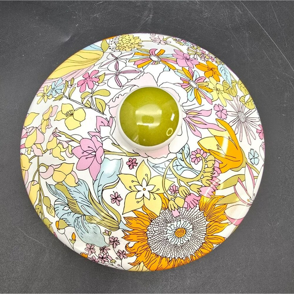 Liberty Of London Ceramic Floral Lid Green Knob Retro Botanical Design DH1400 - Picture 2 of 6